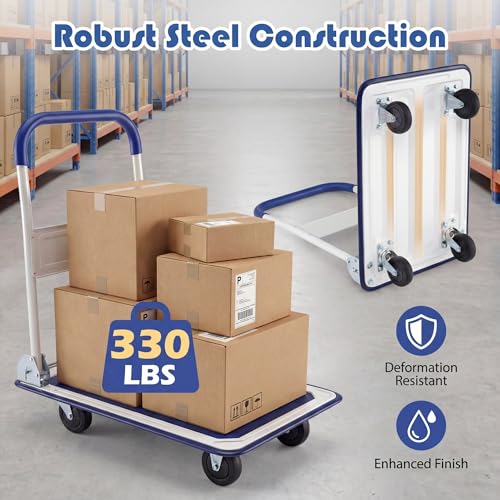 Giantex 10 330lbs Platform Cart Dolly Folding Foldable Moving Warehouse Push Hand Truck - style: Blue-330 LBS