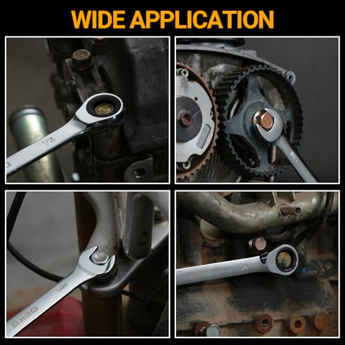 DEKOPRO 12-Piece Ratcheting Wrench Set SAE 1/4'' to 7/8'', Fixed Head Combination Wrenches Set with Rack Organizer, Cr-V Steel, 12 Point 72 Teeth - size: SAE-12 pcs