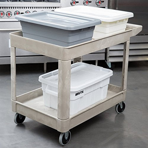 Rubbermaid Commercial Products Heavy Duty 2-Shelf Utility/Service Cart, Medium, Lipped Shelves, Storage Handle, 500 lbs. Capacity, Beige, for Warehouse/Garage/Cleaning/Maintenance - color: Beige, size: Medium