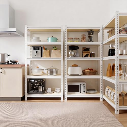White 72"h *40.12"w*18"d Storage Shelves Shelving: Adjustable Metal+Wood 5-Heavy-Duty-Shelf (Unit)-Rack Industrial Utility Household Organizer/Systerm for Kitchen Pantry/Bedroom/Garage/Closet - size: 5T-72"H×40.12"W×18.9"D