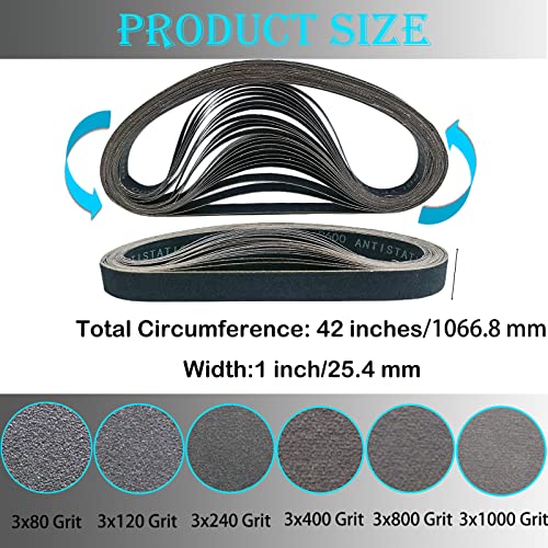 18 PCS 1 x 42 Inch Silicon Carbide Sanding Belts Assortment- 80, 120, 240, 400, 800, 1000 Grits Premium Sander Belts For Knife Sharpening and Metalworking - size: 1x42
