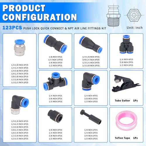 123 Pcs Quick Connect Air Line Fittings Kit Pneumatic Air Fittings - color: Black-123PCS