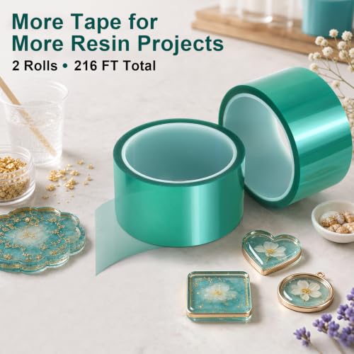 Resin Tape for Epoxy Resin Molding, 2 in x 108 ft High Temperature PET Tape, Easy Peel Epoxy Tape for Jewelry, Coasters, River Tables, DIY Resin Crafts (2 Rolls)