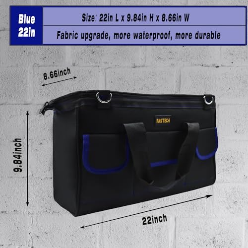 FASTECH 22 Inch Tools Bag, Waterproof Wide Mouth Tool Kit, Tools Big Bag, Heavy Duty Tool Tote Organizer With Adjustable Shoulder Strap For Men/Women (22IN Blue) - color: Blue, size: 22IN