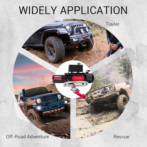 10000lbs Electric Winch 12V, IP67 Waterproof Off-Road Truck Winch with 85ft 7/20" Steel Cable & Wireless Handheld Remote, Heavy-Duty Power Winch for Towing UTV ATV SUV 4x4 Off Road Vehicle - color: Red, 10000lbs