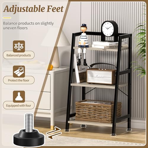 3-Tier Bookshelf, Ladder Shelf, Stand up Shelves, Industrial Bookcase with Steel Frame, Metal Small Bookcase, for Living Room, Home Office, Kitchen, Bedroom, Industrial Style(Greige & Black) - color: Greige & Black, size: 3 Tier (11.8"D x 16.5"W x 31.3"H)