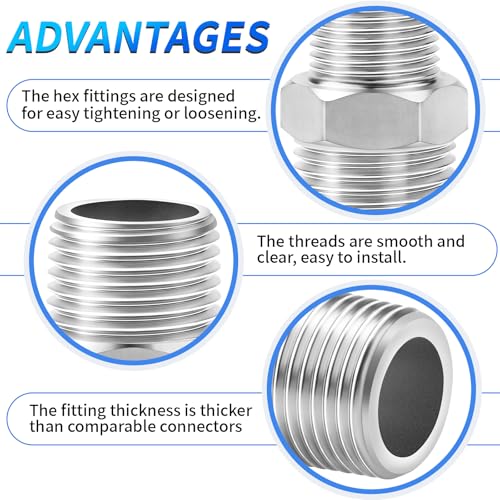 ChillWaves 304 Stainless Steel Pipe Fitting, Reducer Hex Nipple 1/4" NPT Male x 1/8" NPT Male Thread Adapter(6-PACK) - size: 1/4" NPT x 1/8" NPT