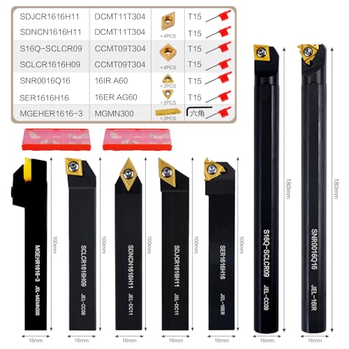 Indexable Lathe Turning Tool 21Pcs Kit 5/8" (16mm) Shank for Metal - size: 7pcs 5/8'' 16mm Shanks+14pcs Inserts