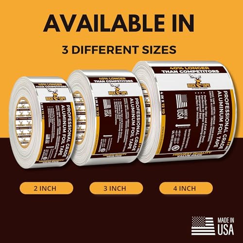 2 Pack Buck Aluminum Foil Tape – 3 Inch x 216ft (72 yd), 3.6 Mil – HVAC Tape for Ductwork, AC, Dryer Vents & Insulation – Silver Foil Tape for Metal Repair, Exhaust Sealing & Air Conditioning - size: 3 Inch, style: 2 Pack