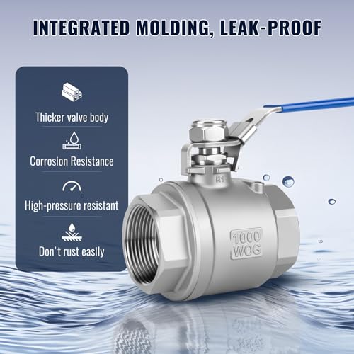2 Pack 1.5" Ball Valves NPT Female Valve 304 Stainless Steel Full Port Locking Ball Valve Handle, Heavy Duty Shut Off Valve for Home and Industrial (1.5 Inch) - size: 1.5 Inch