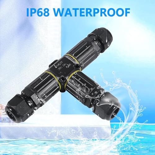 3PCS IP68 Waterproof Electrical Cable Connector, Outdoor 2 Pin T Shape Junction Box, Electrical Wire Connector for 5-9mm Wire Range - color: 3pcs, 3pin, T shape