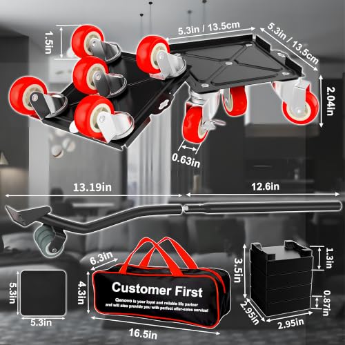 1,500 lb Capacity Furniture Dolly Set, 5.3-Inch Platforms, Red - color: Red, size: 5.3x5.3 IN