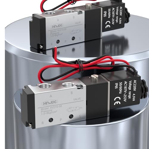 4V210-08 5/2 Way Pneumatic Solenoid Valve, 220V AC Single Solenoid Pilot Operated, Electric Air Control Valve for Air Cylinders, Automation (4V210-08 AC220V/Out of line) - color: Out of line/AC220V