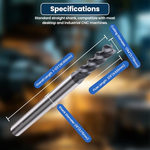 LU&MN Carbide Square End Mill, 4 Flute, 7/64", 5 Piece - size: 7/64 in