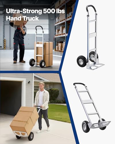 VEVOR Heavy Duty Hand Truck 500 lbs 10 in Wheels Aluminum Moving Dolly - size: 500 lbs
