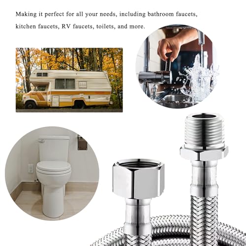 Water Supply Extension Line - 8 Inch Long, 1/2" Male Comp. To 1/2" Female Compression Stainless Steel Braided Hose, Fits Toilet Ballcock or Other Faucet Fitting - 2 Pieces - size: 1/2" Male to 1/2" Female