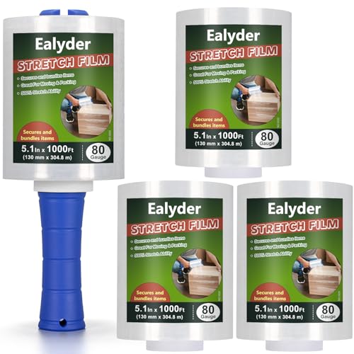 4-Pack Mini Stretch Wrap Film 80 Gauge 5.1" x 1000ft Clear Hand Wrap