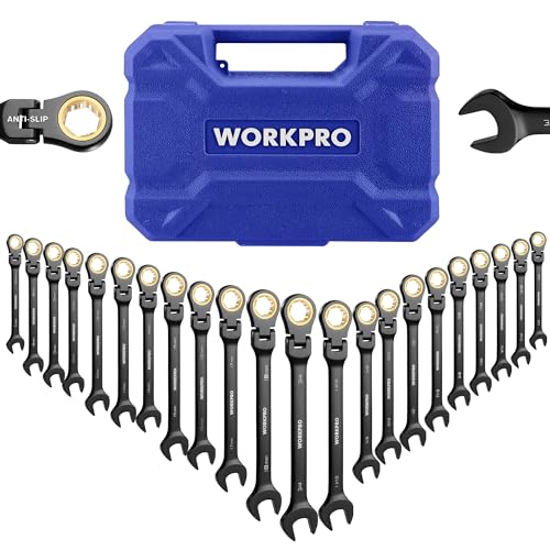 WORKPRO 22-piece Ratcheting Wrench Set with 180° Flex Head, Anti-Slip - style: Flex-head