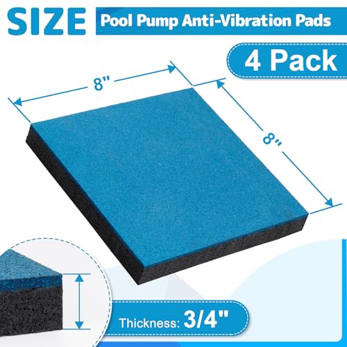 Air Jade Pool Pump Vibration Pads, 8" x 8" x 3/4" Anti-Vibration Pads for Swimming Pool Pumps, Hot Tub Motors, Heavy Duty Odorless Rubber Pads for Noise Reduce & Shock Absorb, Pack of 4