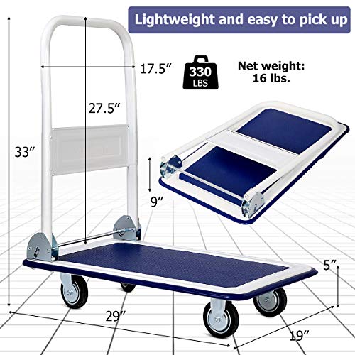 IRONMAX Foldable Push Hand Dolly with Swivel Wheels, 330 LBS Load Capacity - style: Blue+White 330lbs