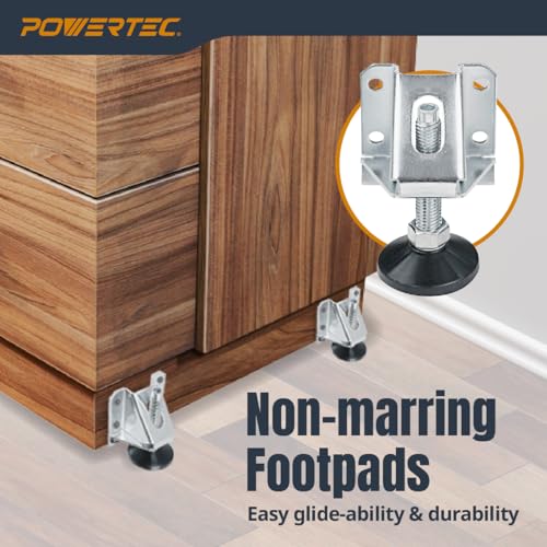 POWERTEC Leveling Feet 4PK, Heavy Duty Adjustable Furniture Leg Levelers with Nylon Foot, Screws & Lock Nuts for Workbenches, Cabinets, Tables & Shelving (71136V) - size: Leg Leveler, Set of 4