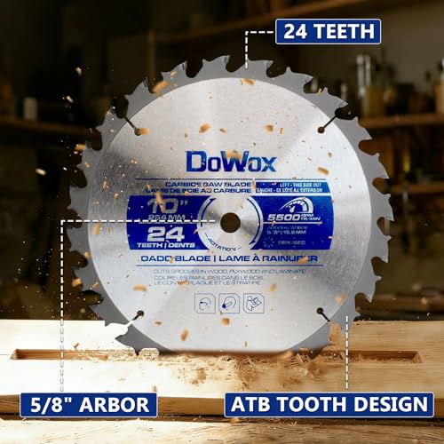 10" Carbide Stacked Dado Saw Blade Set, Pro Dado Set for Fine Finished Cuts, Grooves, Dados and Rabbets, 24 Tooth with 5/8" Bore, 23 Pieces - size: Dado Blade 10" 24T