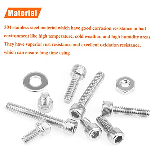 HELIFOUNER 140 Pieces #10-24 x 1/4" 5/16" 3/8" 1/2" 5/8" 3/4" 1" 1-1/4", Hex Socket Head Cap Screws Bolts Washers Nuts Kit, Coarse Thread, Fully Machine Threaded, 304 Stainless Steel - size: #10-24, style: Socket Head