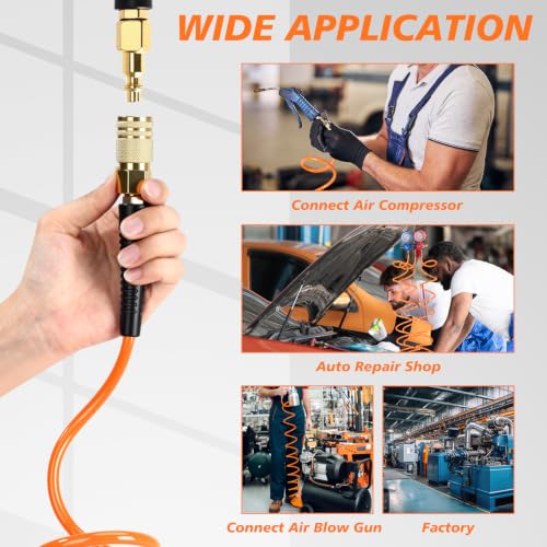 Flutesan 10 Pack 1/4 in x 10 ft Recoil Air Hose with Quick Coupler, Orange - color: Orange