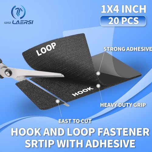 10 Sets Double Sided Tape Heavy Duty Black Hook and Loop Tape, 4x6Inch Adhesive Strips – Secure Mounting for Rug Poster Artwork Mirror Hanging Couch Cushion Wall, Indoor & Outdoor Use - color: Black, size: 4 in X 6 in X 10