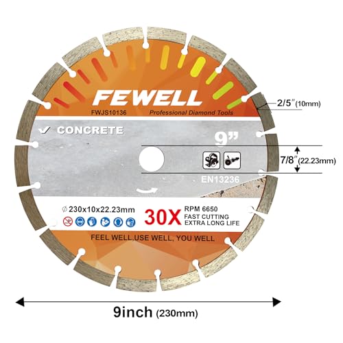 FEWELL 9 Inch Diamond Blade, Concrete Cutting Blade (1 Pack) - size: 9"