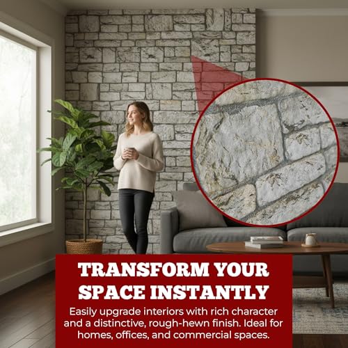 K&B Panels 3D Wall Panels, Stone Effect Styrofoam Wall Panelling Kit, Lightweight, Easy to Install, Dual Insulation to Reduce Acoustic Noise, Indoor & Outdoor (Fieldstone) (5 Panels) - color: Fieldstone Light Natural, size: Box of 5