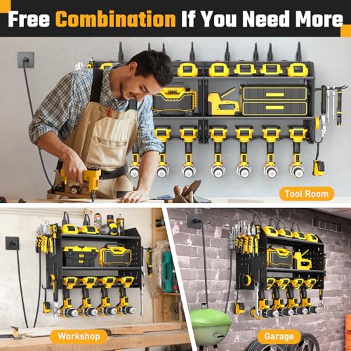 Power Tool Organizer Wall Mount 3 Layer Charging Station with 6 Outlets - color: Black