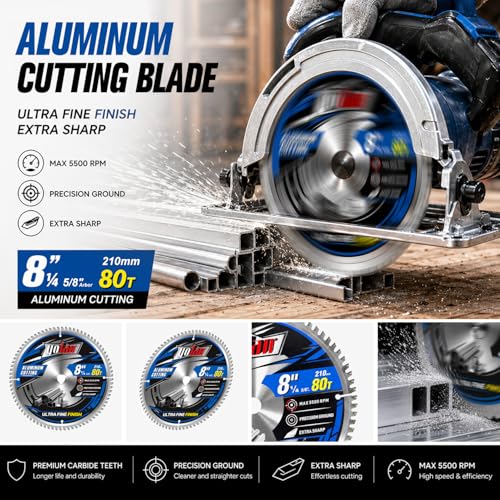 Yolan 8-1/4-Inch 80 Teeth Circular Saw Blade with 5/8-Inch Diamond Knockout Arbor, 8-1/4" Tungsten Carbide Tip for Cutting Aluminum, Non-Ferrous Metal Table Saw Accessories,Polished Miter Saw Blade - size: 8-1/4" 80T