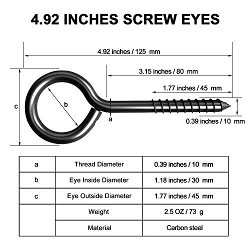 5 Inch Eye Hooks, Eye Bolts Screw in Hooks Carbon Steel, 2 Pcs, Large