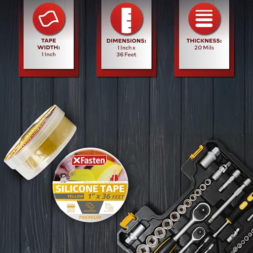 XFasten Self Fusing Silicone Tape Waterproof – 1" x 36 Feet Yellow, Self Amalgamating Tape, Silicone Rubber for Plumbing, Sealing Pipes, Hose Repair, Outdoor Coax and Electrical Cables – Weatherproof - color: Yellow, size: 1-Inch x 36-Feet