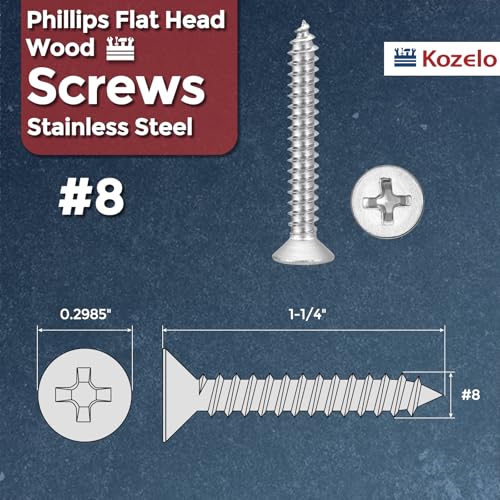 50pcs Phillips Wood Screws #8x1-1/4 304 Stainless Steel Silver - color: Silver, size: #8x1-1/4"
