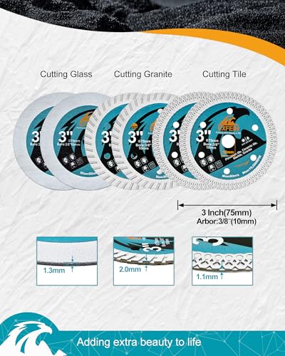3 Inch Compact Circular Saw Blade Set, Multi-Material Cut for Tile, Granite, Glass Cutting, 10mm Arbor - 5 Pack - size: Set 9