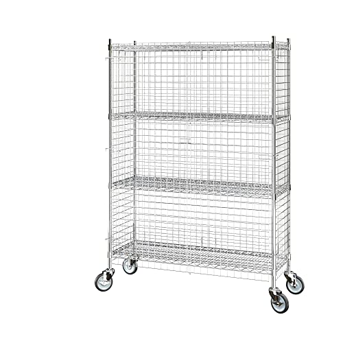 Commercial Grade NSF Listed Metal Wire Mesh Storage Chrome Mobile Security Cage Kit, 18" x 48" x 70", Perfect for Warehouse, Grocery Store, Restaurant, Dishroom - color: Chrome, size: 18" x 48" x 69"