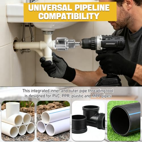 3 PCS PVC Pipe Threader Set(1/2"+3/4"+1"), Internal External Cutting Tool