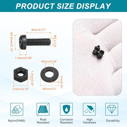 MECCANIXITY 30 Set M2x8mm Nylon PA66 Plastic Cross Round Head Screw Phillips Bolts Hex Nuts Flat Washers Assortment Kit, Metric Full Thread Bolt Fasteners for DIY Machine Assembly, Black - color: Black, size: M2x8mm