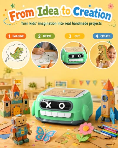 Kids Cardboard Cutter Electric Cardboard Cutting Tool Safe Kid Table Saw - color: green