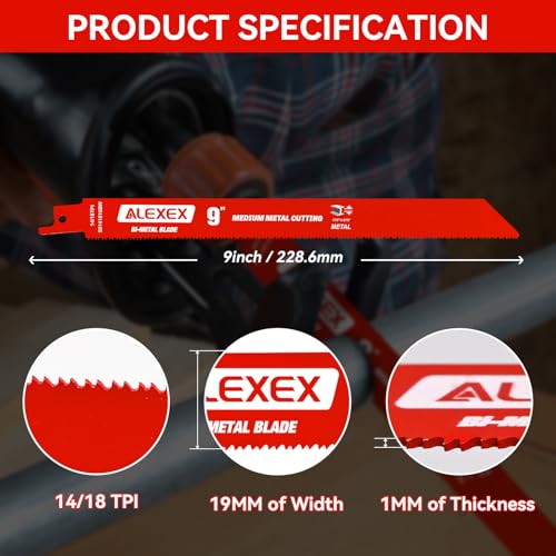 15 Pack 9 Inch 14/18 TPI Reciprocating Saw Blades for Metal Cutting - size: 9 Inch 14/18TPI