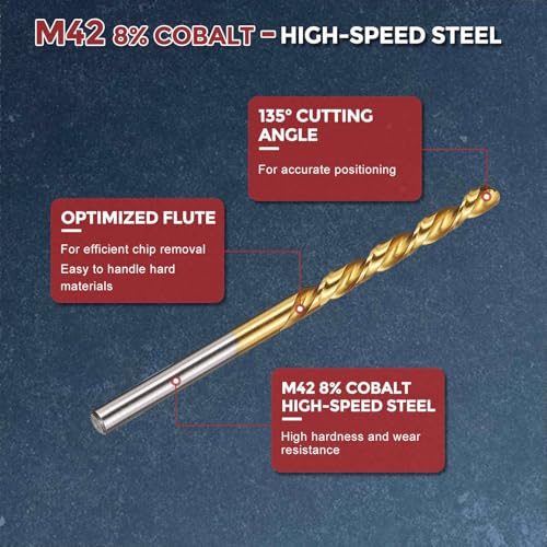 Drill Bit 4mm Diameter M42 8% Cobalt HSS TiN for Hard Metal - size: 4mm