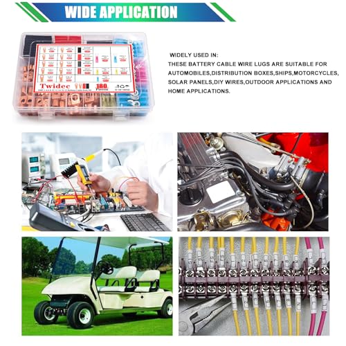 Twidec/180PCS Battery Cable Ends AWG 2 4 6 8 10 12 14 16 Gauge Copper Cable Wire Lugs,Ring Terminals Connectors,Copper Ring Terminals Connectors with Heat Shrink and Hammer Lug Crimper Tool - color: 181PCS