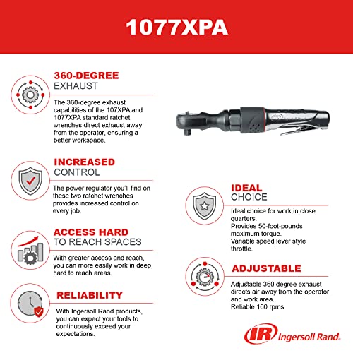Ingersoll Rand 1077XPA 1/2" Air Ratchet Wrench, 54 ft-lb Torque, 160 RPM - size: 1/2" Drive, style: 54 ft.-lb.