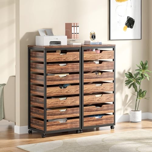 Tribesigns 7-Drawer File Cabinet, Wood Mobile Storage Drawer, Rustic Brown - color: Brown, size: 7 Drawer