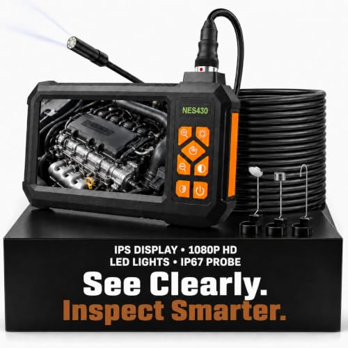 Endoscope Camera with Light, 1080P HD Borescope Inspection Camera with 4.3" IPS Screen, IP67 Waterproof Snake Camera with Semi-Rigid Cable(32.8FT) - size: 32.8FT
