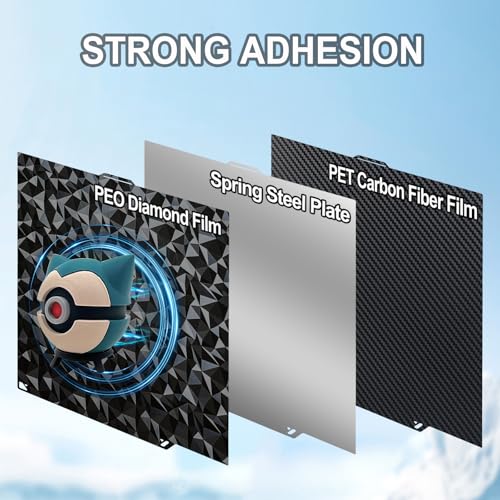 260x271mm PEO PET Build Plate Double Sided Smooth Diamond and Carbon Fiber Heated Print Bed Flexible Platform Print Plate for Elegoo Centauri Carbon 2/Centauri Carbon 3D Printer - size: 260x271mm