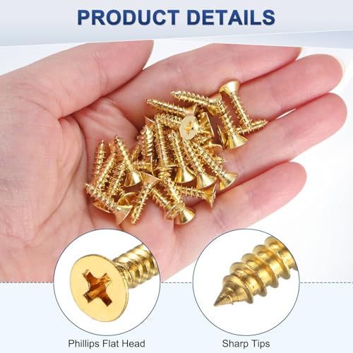 M METERXITY 100-Pack Brass Wood Screws, M4 x 16mm Phillips Flat Head Self-Tapping Screw Connector Fasteners for Door Hinges/Woodworking/Furniture Repair/Gardening/DIY Crafts Decorative Screws - size: M4x16mm