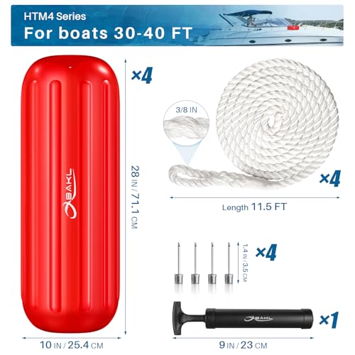 4 Pack 10 x 28 Inches Boat Fenders Bumpers for Docking - color: Ruby Red